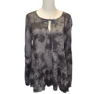 beachlunchlounge collection tie neck tiered tunic top womens gray tie dye Medium